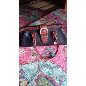 Brahmin Tuscan Collection Croc Black Leather Buckle Satchel Baguette